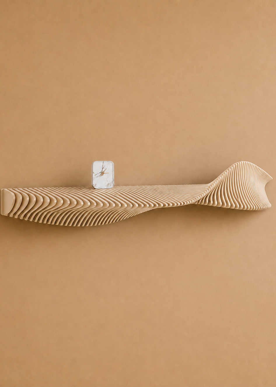 Flow parametrische houten wandplank in Sand – Studio Muur