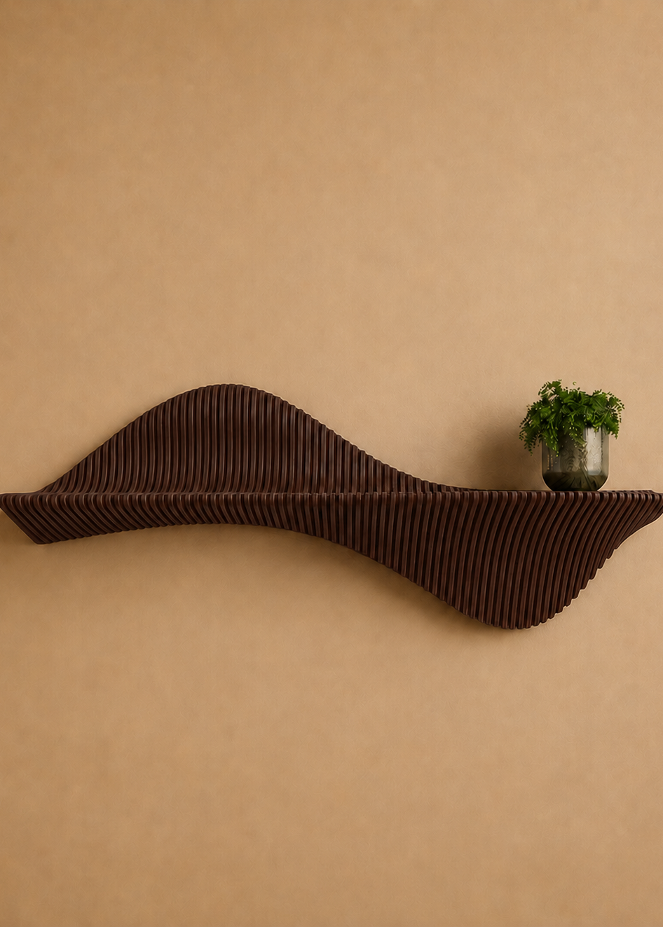 Tide sculpturale houten wandplank – Studio Muur
