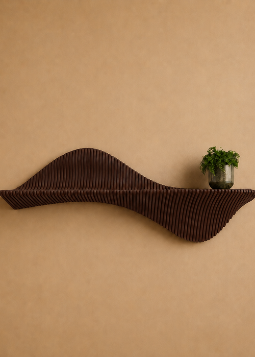 Tide sculpturale houten wandplank – Studio Muur