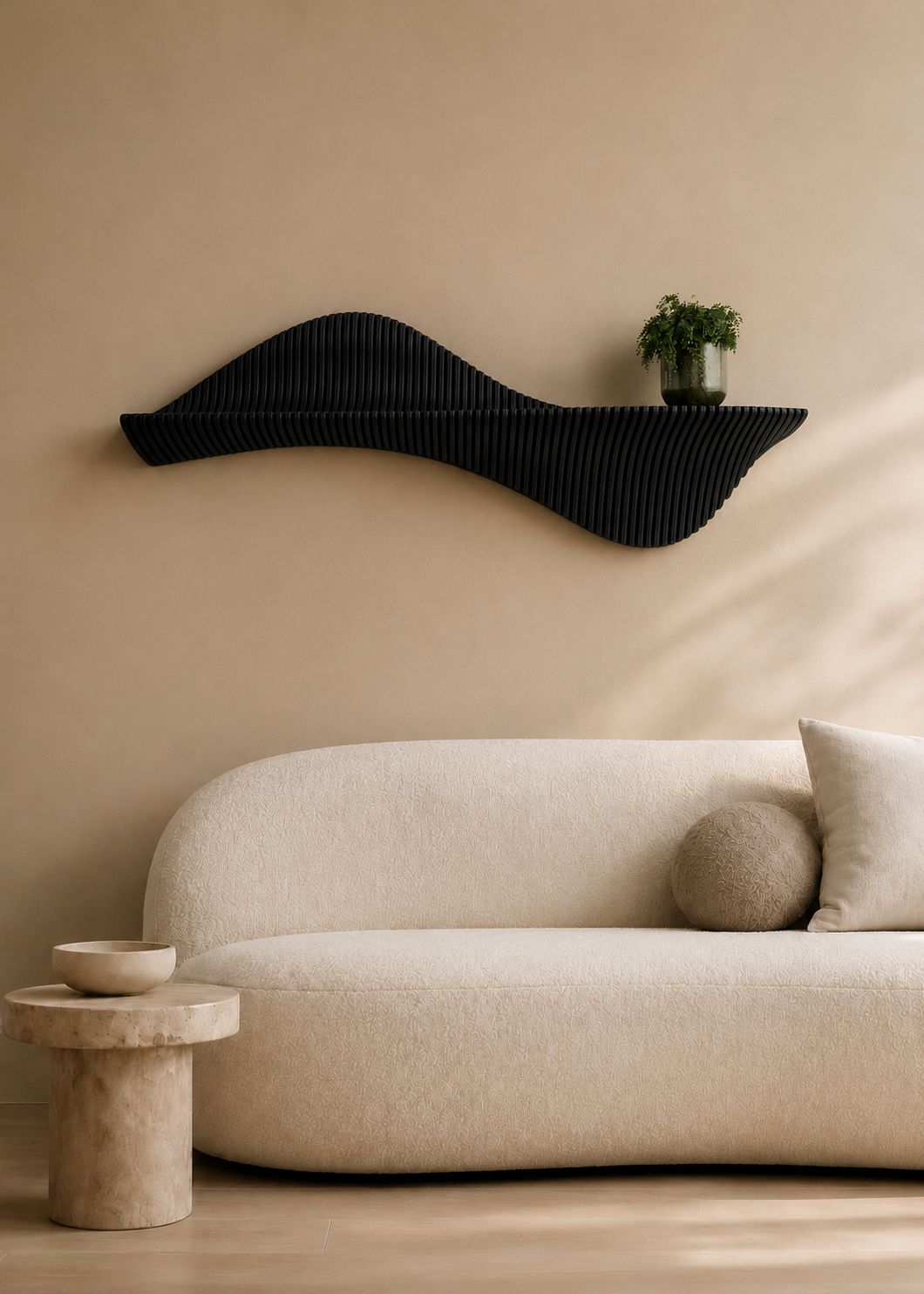 Tide sculpturale houten wandplank – Studio Muur