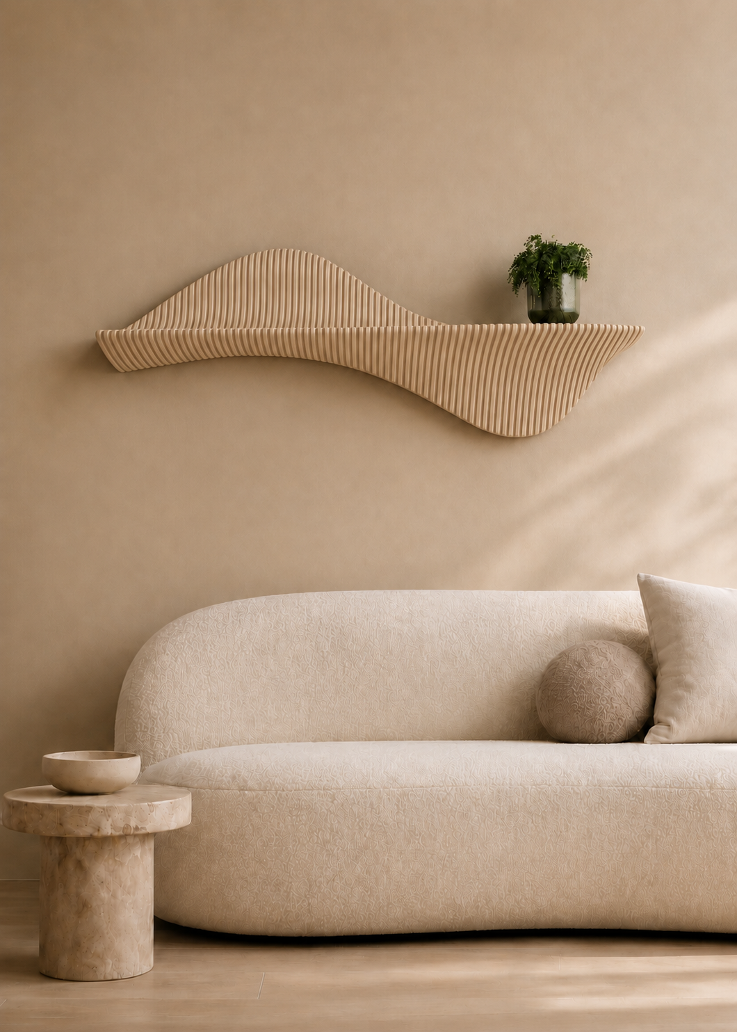 Tide sculpturale houten wandplank – Studio Muur