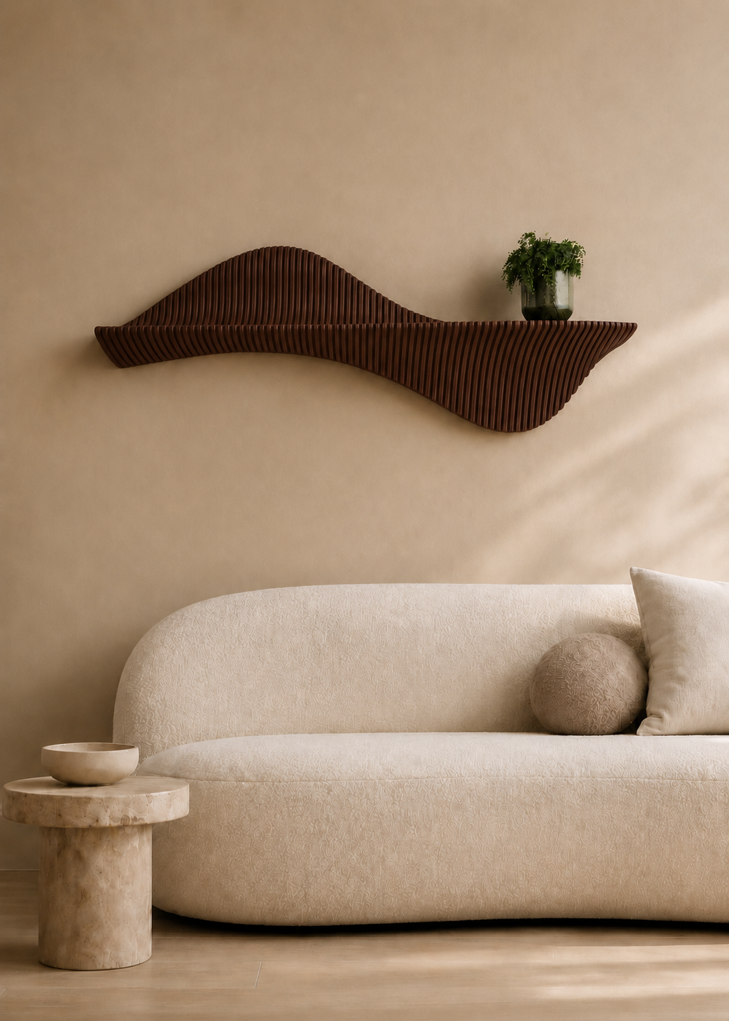 Tide sculpturale houten wandplank – Studio Muur